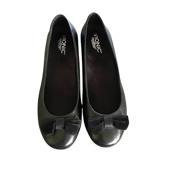 Vionic Lydia Black Leather Bow Wedge 10 - Picture 1 of 7